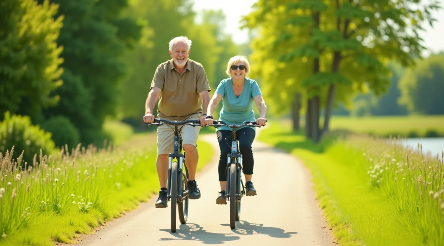 Seniori velosipēdiem uz upmales ceļa