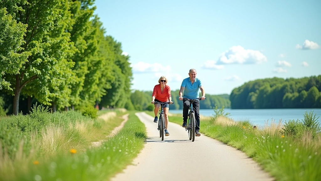 Divi velobraucēji uz Daugavas krastes ceļa